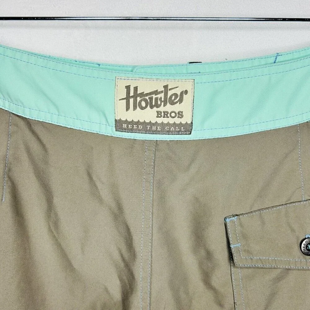 Howler Brother Swim Trunks Men's Sz 33 x 9 Board Shorts Brown Aqua